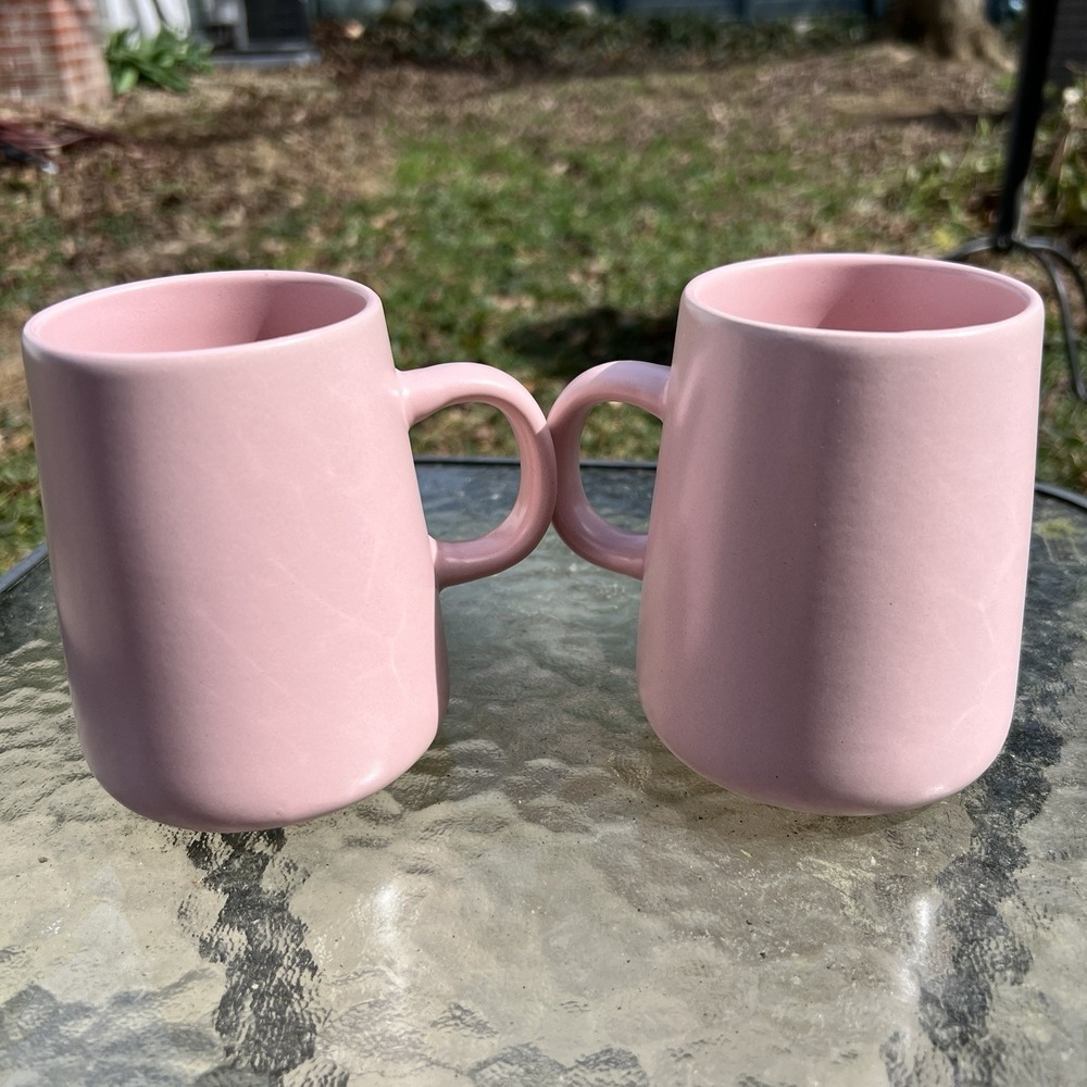 Pink Ceramic Coffee Mug Set 2 Minimalist Modern Matte Blush 12 oz Cups